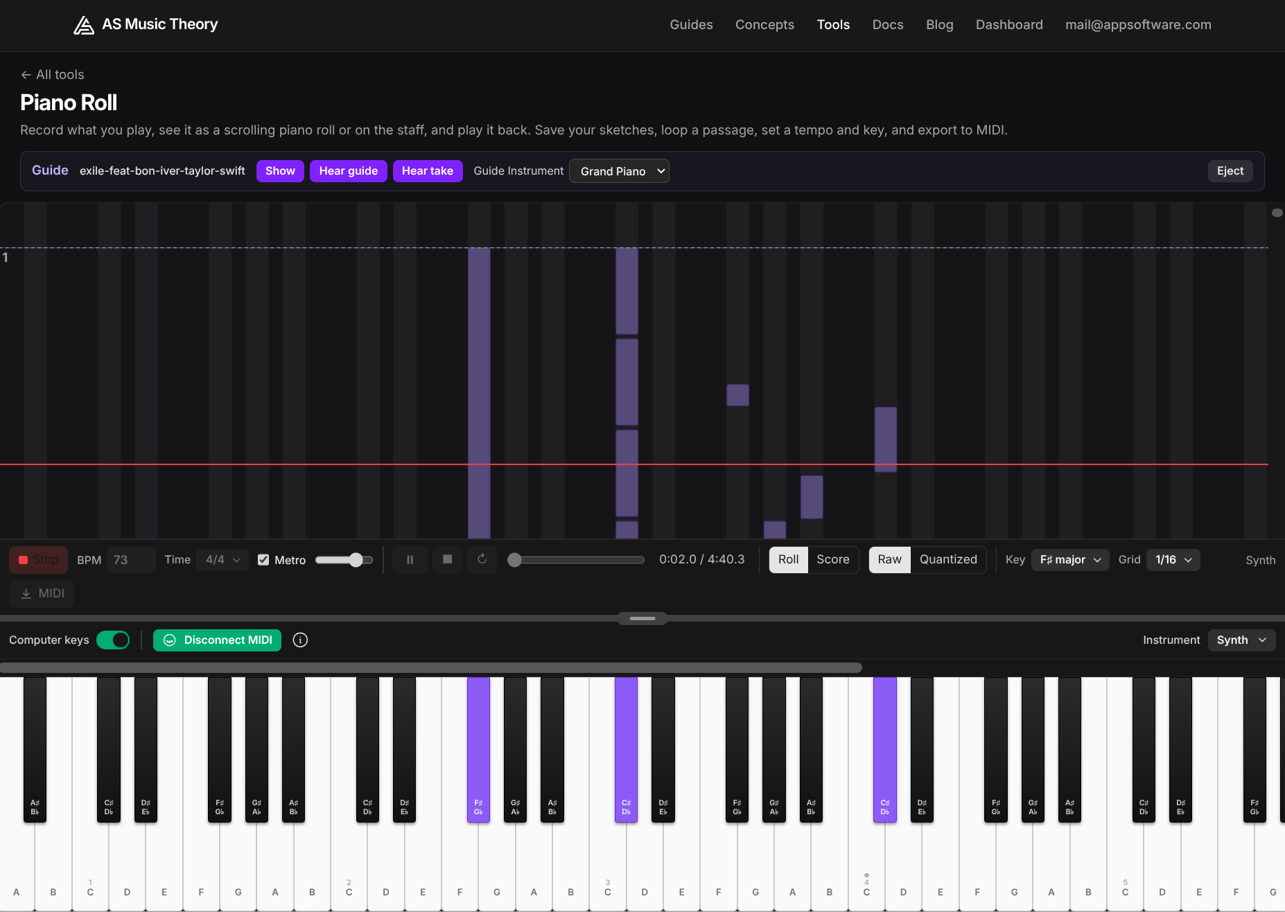 AS Music Theory Piano Roll Tool With MIDI Guide